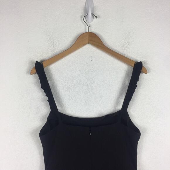 Likely Carmen Black Ruffle Knee Length Dress Size 8 Sleeve Stretch Flutter Hem - Picture 14 of 16